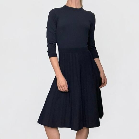 Boden Dresses & Skirts - Boden Navy Blue Quarter Sleeve A-Line Textured Mini Dress